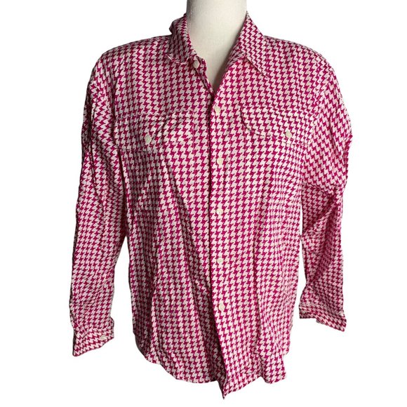 Vintage Liz Wear Button Up Shirt PS White Purple Geometric Pockets Shoulder Pads - Picture 1 of 6